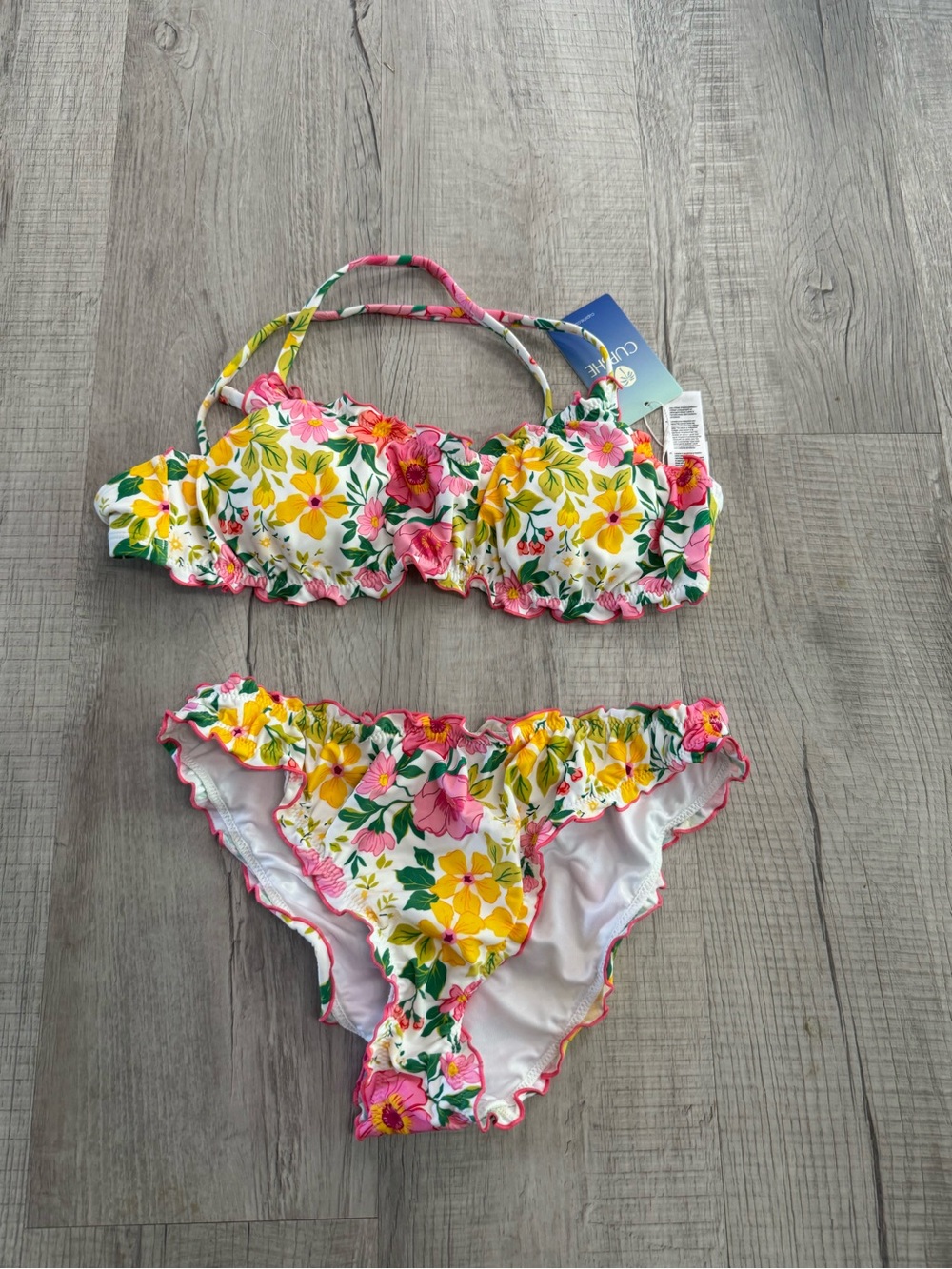 Cupshe White Floral Bikini with Yellow & Pink Flowers